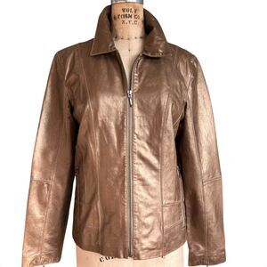 B Collection Vintage Bronze Metallic Leather Jacket Size L